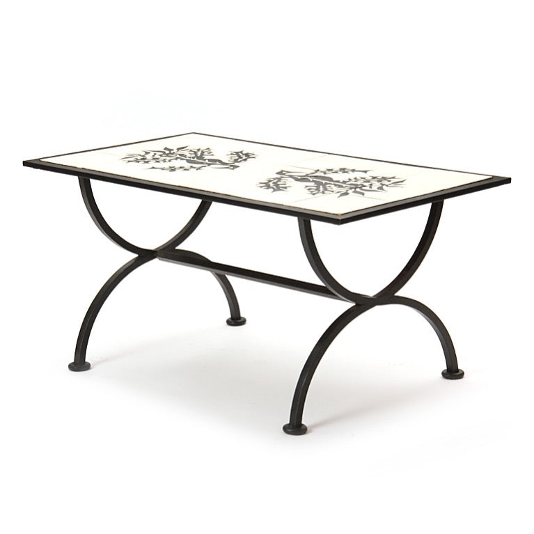 A Wrought Iron Table with Unique Tile Top by Jean Lurcat
