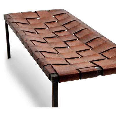 Woven Leather Bench by Swift and Monell