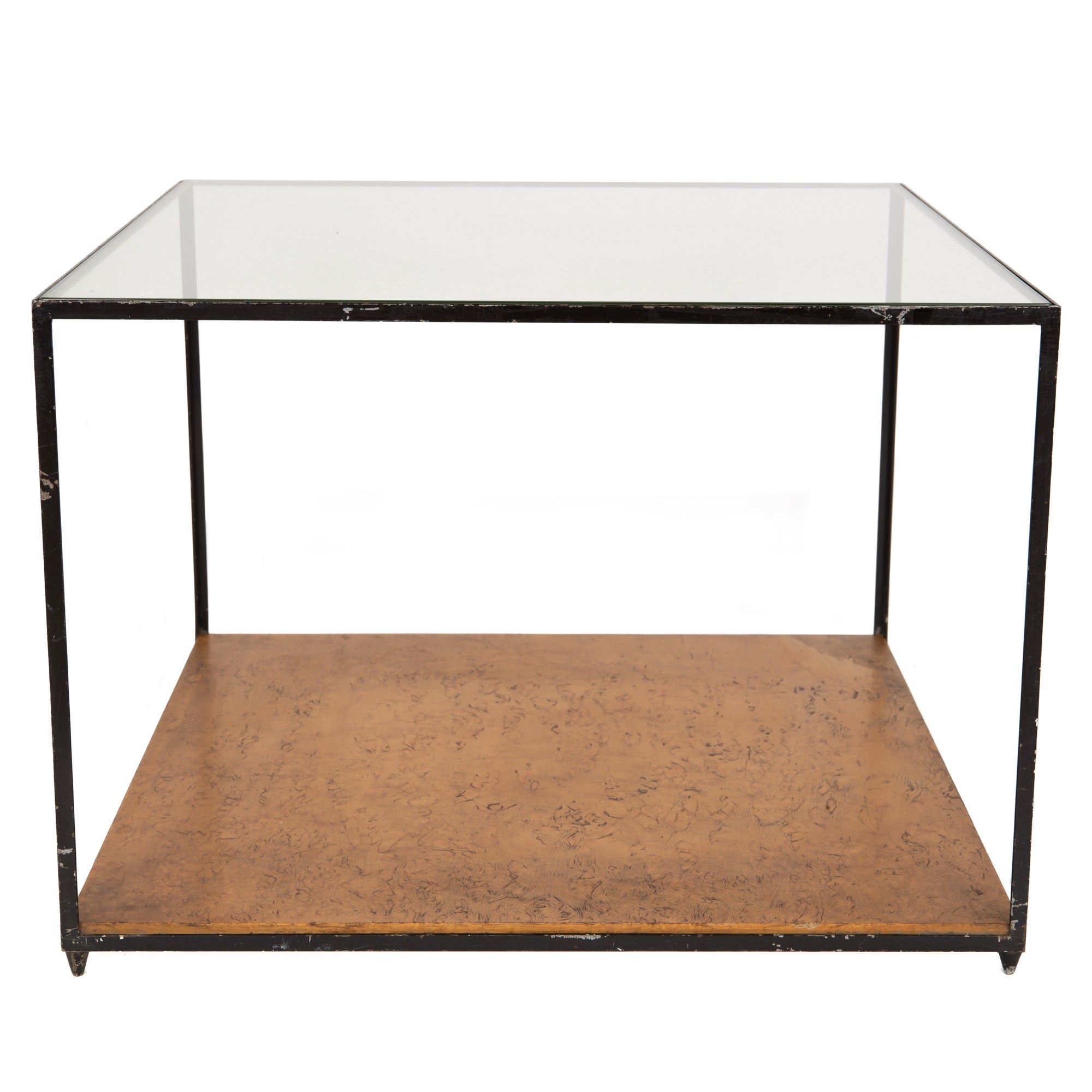 Open Cube Form Steel, Glass + Finnish Birch Table by Edward Wormley for Dunbar, 1946