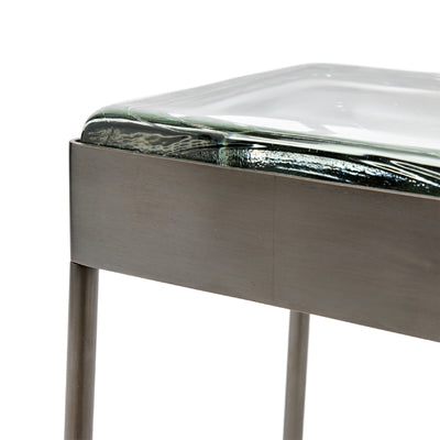 Glass Block Cocktail Table in Blackened Bronze with Round Legs by WYETH, Made to Order