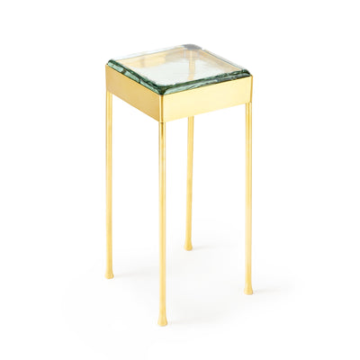 Glass Block Cocktail Table in Polished Bronze with Round Legs by WYETH, Made to Order
