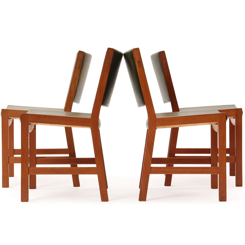 rare Set of Four solid Teak Side/Dining Chairs with original leather upholstery. by Hans J. Wegner for A.P. Stolen
