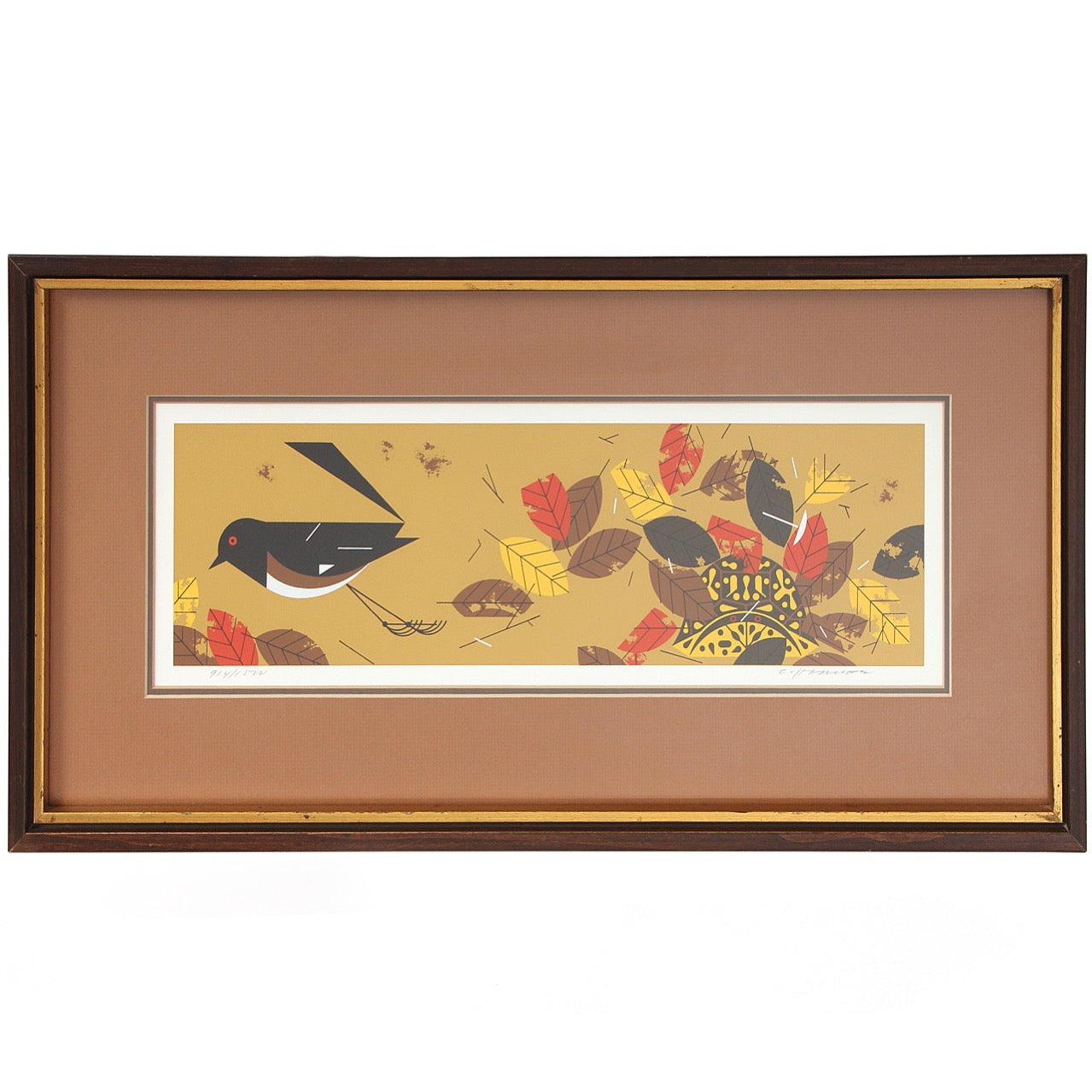 Limited Edition Serigraph of Bird with Fall Leaves by Charley Harper