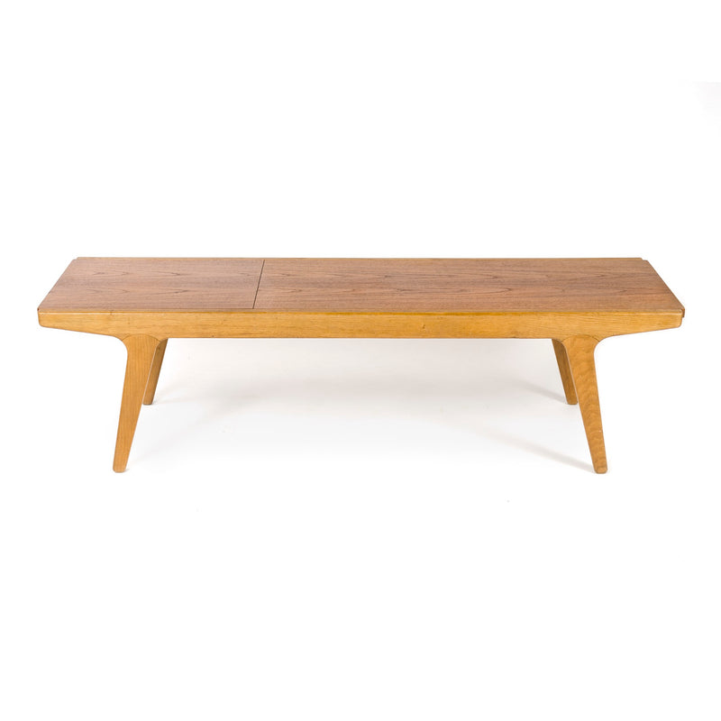 Unique Danish oak bench with a reversible leather & teak top by Unknown, 1960s