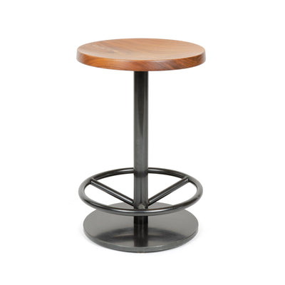Swivel Counter Stool with Turned Seat in Walnut and Blackened Steel by WYETH, Made to Order