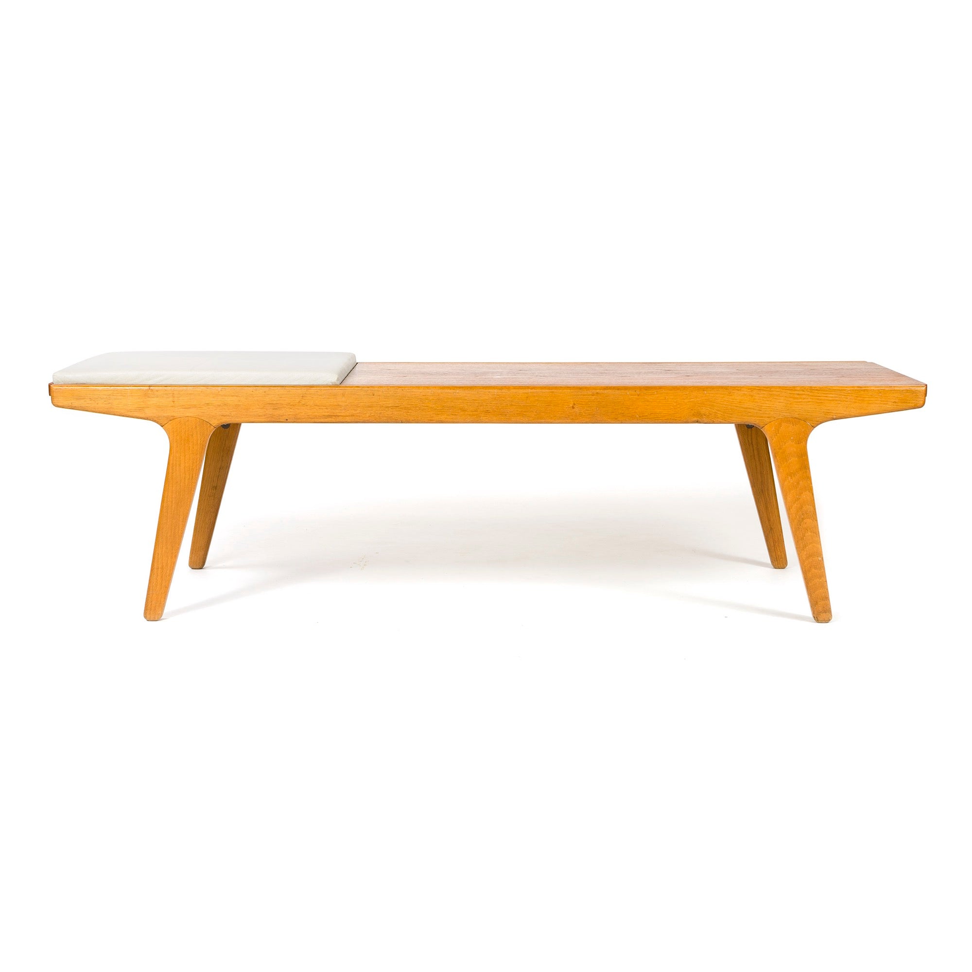 Unique Danish oak bench with a reversible leather & teak top by Unknown, 1960s