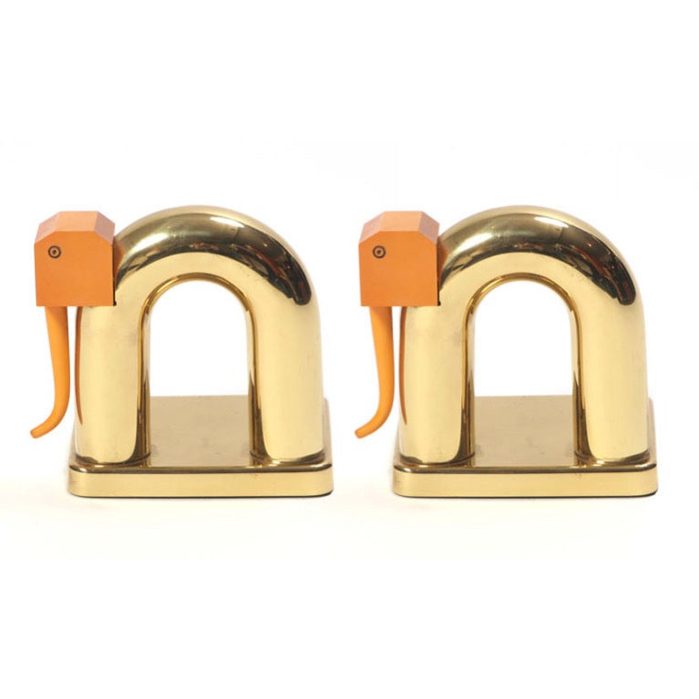Brass Elephant Bookends by Walter Von Nessen for Chase