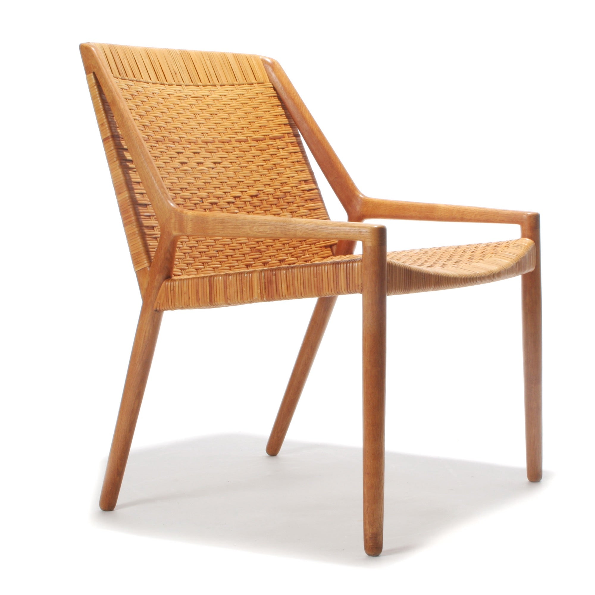 Oak and Cane Lounge Chair by Ejner Larsen & Aksel Bender Madsen for Willy Beck