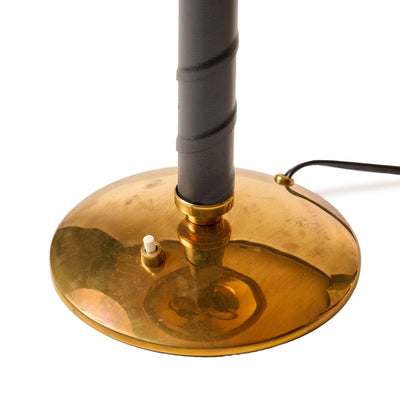 Scandinavian Modern Brass Lamp with a spiraled black leather stem by Einer Backstrom, 1930's